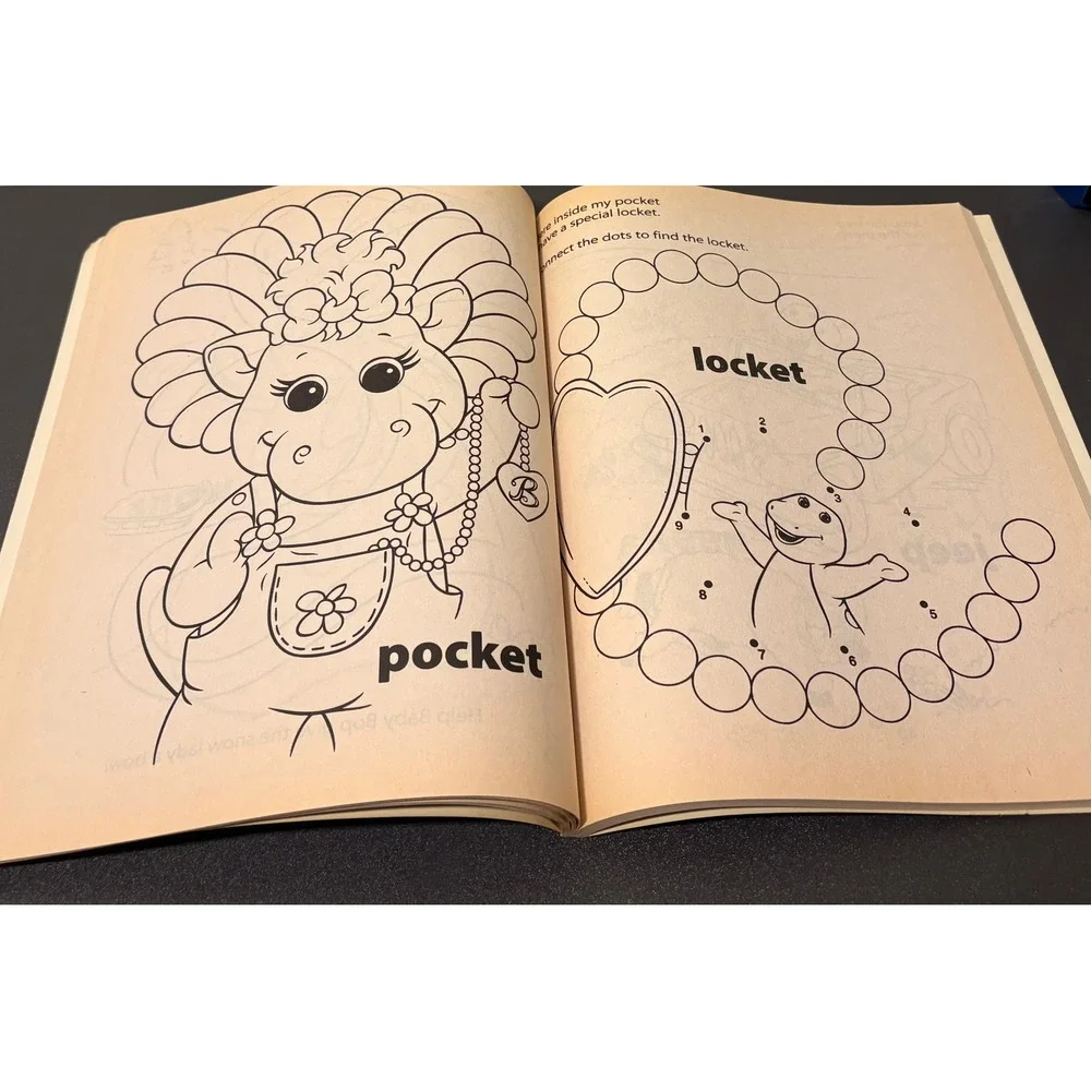 Barney Coloring Activity Book Kids OS Purple Excellent Fun With Rhymes Vintage